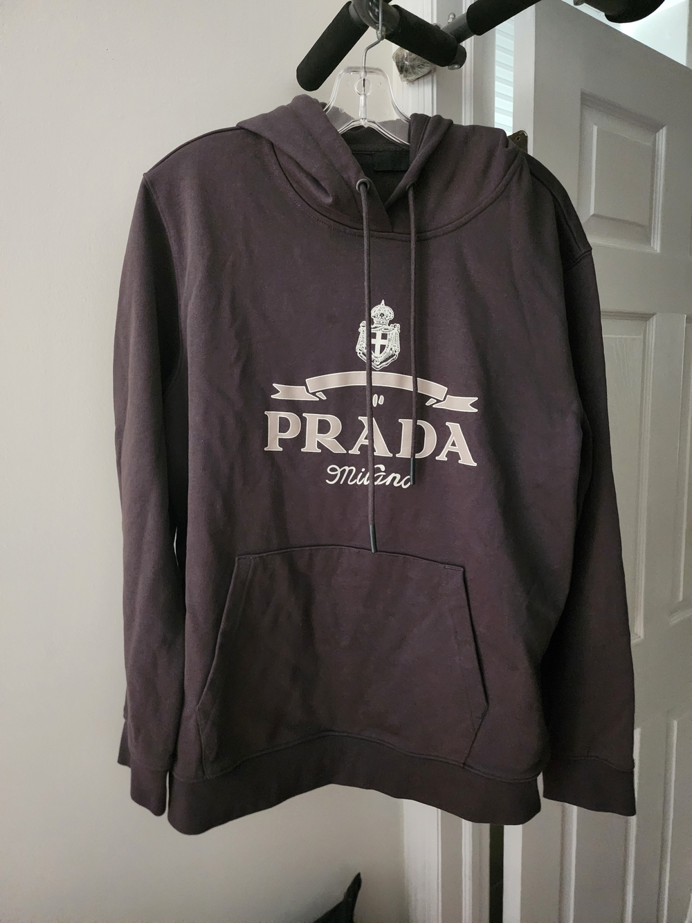Prada Men’s Dark Gray Logo Pullover Hoodie